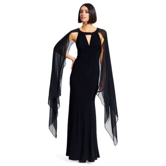 adrianna papell black cape dress Adrianna Papell Knit Crepe Capelet Sheath Women's Dress Black : 2